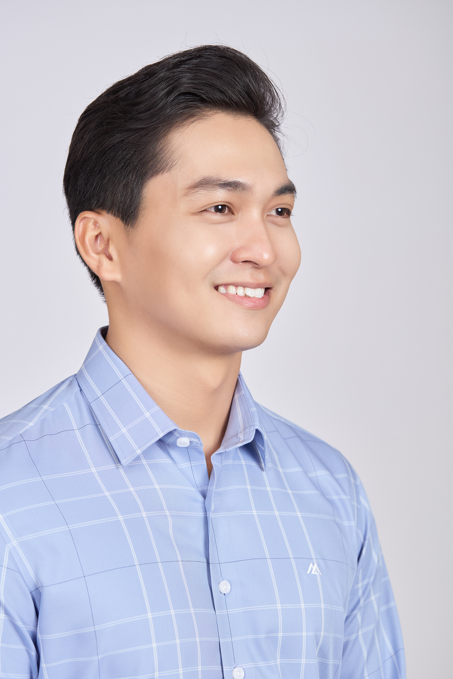 Sơ mi nam dài tay - Slimfit, vạt ngắn - Caro xanh