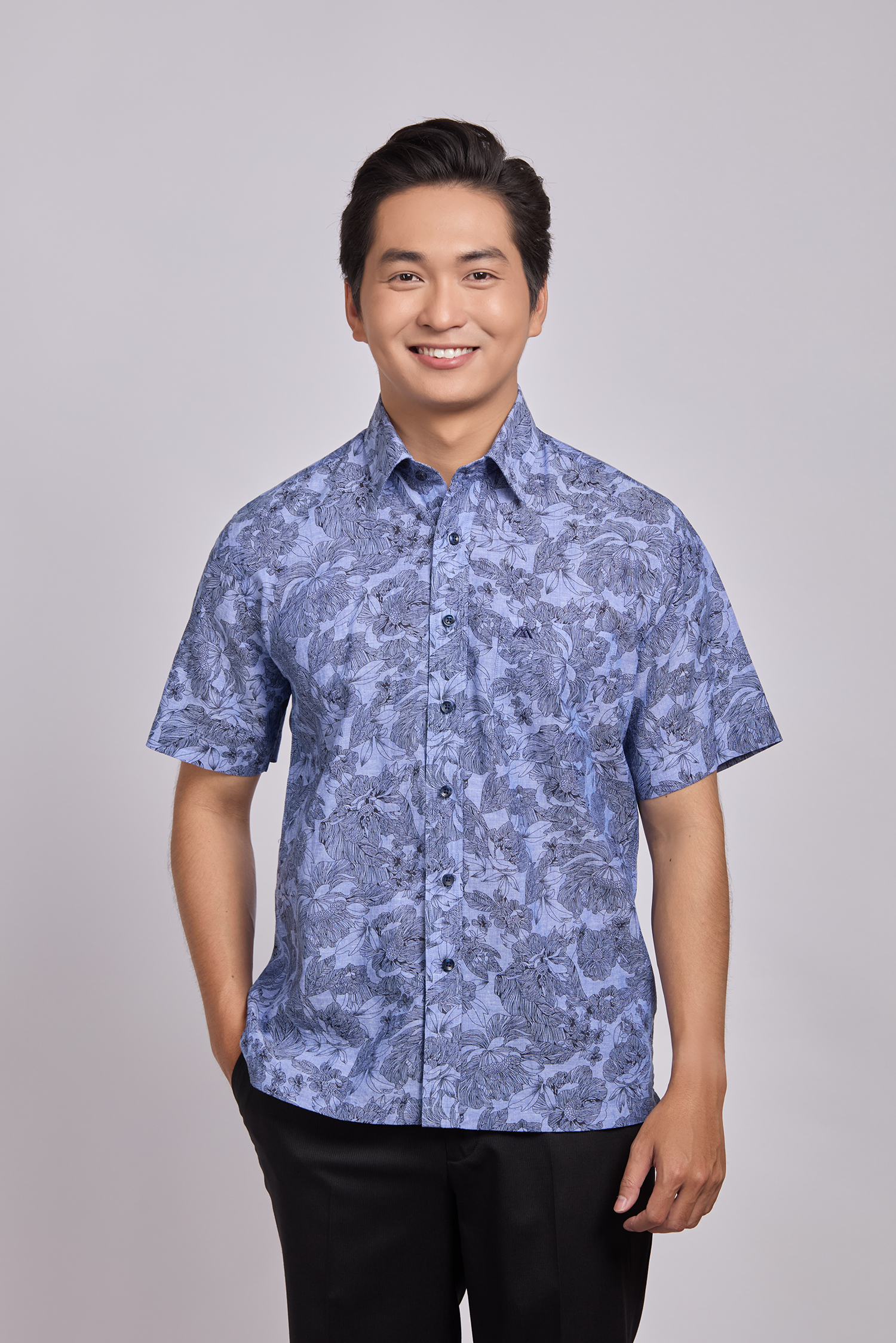Sơ mi nam ngắn tay Casual - vạt ngang